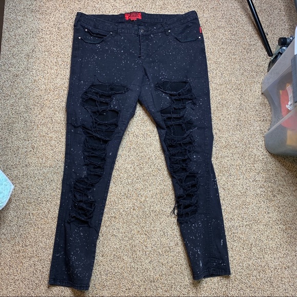 Tripp nyc Denim - Tripp NYC Destructed jeans with fishnet backing
